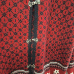 Woolrich Sweater Ruby Red Metal Clasp Womens XL Flowers John Rich