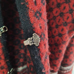 Woolrich Sweater Ruby Red Metal Clasp Womens XL Flowers John Rich