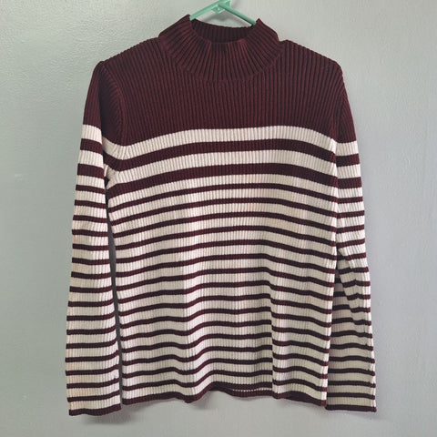 Studio Works Striped Sweater Soft Bergundy Red Womens Large