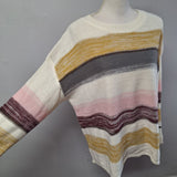 Wanna B Knit Sweater Stripes Pink Long Sleeve Warm Cozy Womens Medium Oversized