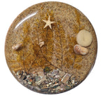 Beach Trivet Sand Starfish Seaweed Acrylic Abalone Mother of Pearl Ocean Nautical