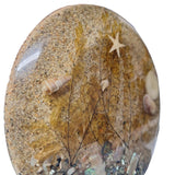 Beach Trivet Sand Starfish Seaweed Acrylic Abalone Mother of Pearl Ocean Nautical