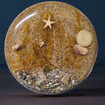 Beach Trivet Sand Starfish Seaweed Acrylic Abalone Mother of Pearl Ocean Nautical