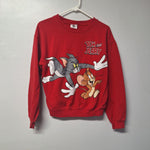 Tom and Jerry Sweatshirt Crewneck Red Womens Junior Small 3 5 Cat Mouse Cartoon