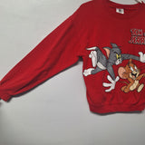 Tom and Jerry Sweatshirt Crewneck Red Womens Junior Small 3 5 Cat Mouse Cartoon