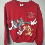Tom and Jerry Sweatshirt Crewneck Red Womens Junior Small 3 5 Cat Mouse Cartoon