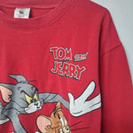 Tom and Jerry Sweatshirt Crewneck Red Womens Junior Small 3 5 Cat Mouse Cartoon