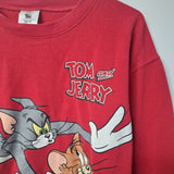 Tom and Jerry Sweatshirt Crewneck Red Womens Junior Small 3 5 Cat Mouse Cartoon