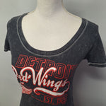 NHL Detroit Red Wings Tee Shirt Gray Womans Small Hockey Michigan Fan Round Neck