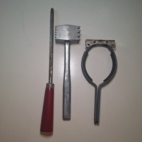 Vintage Kitchen Utensils Jar Opener Knife Sharpener Meat Hammer Tenderizer Can