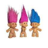 Vintage Troll Dolls Small Short Set of 3 Pink Blue Hair Russ Berrie 80s 90s Toy