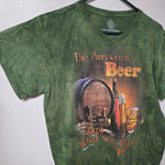The Mountain Beer Answer Shirt Short Sleeve Mens Large Green USA India Made