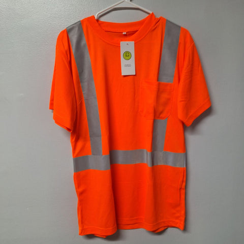 Orange Reflective Work Shirt Medium Mens Construction Safety Pocket Breathable