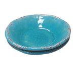 Pier 1 Imports Carmelo Melamine Cereal Bowls Teal Blue Crackle Rustic Aqua Set