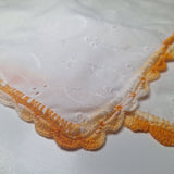 Vintage Table Runner Eyelet Lace Fabric 20 x 14 Orange Edge Stitch Scalloped