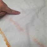 Vintage Table Runner Eyelet Lace Fabric 20 x 14 Orange Edge Stitch Scalloped