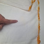 Vintage Table Runner Eyelet Lace Fabric 20 x 14 Orange Edge Stitch Scalloped