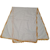 Vintage Table Runner Eyelet Lace Fabric 20 x 14 Orange Edge Stitch Scalloped