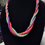 Wooden Necklace 24 Inch Vintage Handmade Tube Beads Triple Strand Hook Clasp