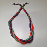 Wooden Necklace 24 Inch Vintage Handmade Tube Beads Triple Strand Hook Clasp
