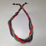 Wooden Necklace 24 Inch Vintage Handmade Tube Beads Triple Strand Hook Clasp