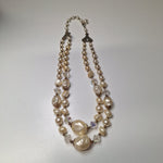 Vintage Necklace 18 Inch Plastic Bead Faux Pearl Crystal Style Double Strand Twist