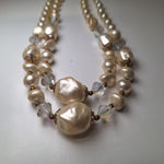 Vintage Necklace 18 Inch Plastic Bead Faux Pearl Crystal Style Double Strand Twist