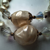 Vintage Necklace 18 Inch Plastic Bead Faux Pearl Crystal Style Double Strand Twist