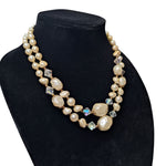 Vintage Necklace 18 Inch Plastic Bead Faux Pearl Crystal Style Double Strand Twist