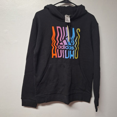 Adidas Hoodie Colorful Boys 18 20 XL Black Rainbow Wavy Teen Tween