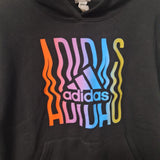 Adidas Hoodie Colorful Boys 18 20 XL Black Rainbow Wavy Teen Tween