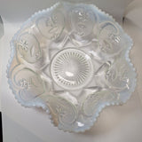 Vintage Opalescent Glass Ruffled Edge Bowl 10 Inch Scroll Depression Style Serve