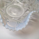 Vintage Opalescent Glass Ruffled Edge Bowl 10 Inch Scroll Depression Style Serve