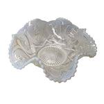 Vintage Opalescent Glass Ruffled Edge Bowl 10 Inch Scroll Depression Style Serve