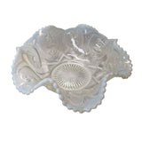Vintage Opalescent Glass Ruffled Edge Bowl 10 Inch Scroll Depression Style Serve