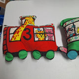 Vintage Plush Train  Pillow Handmade Sewn Counting Numbers School Kids Animals
