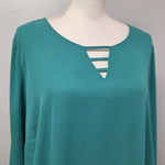 Apt 9 Blouse Long Sheer Green Womens 1x V Neck Adjustable Sleeves Lightweight