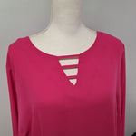 Apt 9 Blouse Long Sheer Pink Womens 1x V Neck Adjustable Sleeves Lightweight