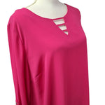 Apt 9 Blouse Long Sheer Pink Womens 1x V Neck Adjustable Sleeves Lightweight