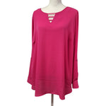 Apt 9 Blouse Long Sheer Pink Womens 1x V Neck Adjustable Sleeves Lightweight