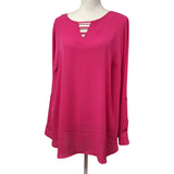 Apt 9 Blouse Long Sheer Pink Womens 1x V Neck Adjustable Sleeves Lightweight