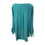 Apt 9 Blouse Long Sheer Green Womens 1x V Neck Adjustable Sleeves Lightweight