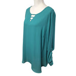 Apt 9 Blouse Long Sheer Green Womens 1x V Neck Adjustable Sleeves Lightweight