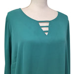 Apt 9 Blouse Long Sheer Green Womens 1x V Neck Adjustable Sleeves Lightweight