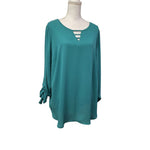 Apt 9 Blouse Long Sheer Green Womens 1x V Neck Adjustable Sleeves Lightweight