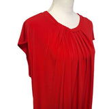 Liz Claiborne 1x Blouse Red Business Top Zipper Rouched Gathered Neck Womens