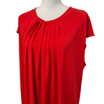 Liz Claiborne 1x Blouse Red Business Top Zipper Rouched Gathered Neck Womens
