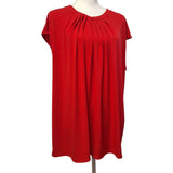 Liz Claiborne 1x Blouse Red Business Top Zipper Rouched Gathered Neck Womens
