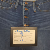 J Crew Button Fly Capri Pants Blue Jean Denim Womens 30 Skinny High Rise