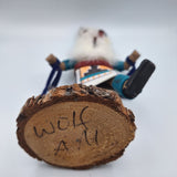 Kachina Handmade Doll Signed 8 Inch Wolf AM Native American Indian Art Wood Fur